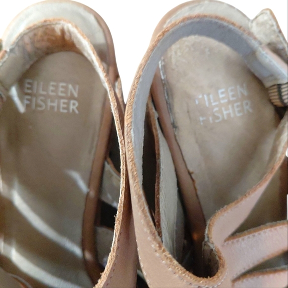 Eileen Fisher Lotus Strappy Leather Cut Out Wedge Sandals Size 8 - Picture 5 of 11